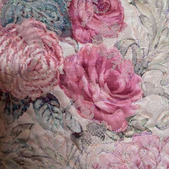 Romantic Victorian Style White Denim Jacket with Pink Floral Lace Embellishments - Picture 1 of 12